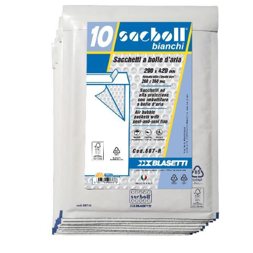 10 Buste imbottite Sacboll in carta bianca H 29X42cm BLASETTI